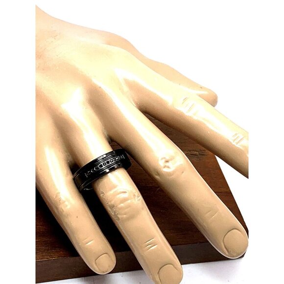 Men's Wedding Band Tungsten Black Gemstones 8mm Wide Ring Size 8.5 - Picture 5 of 15